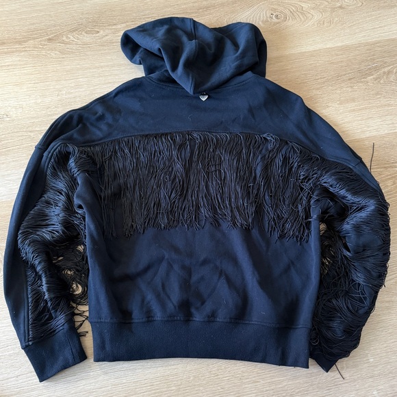 TWINSET Milano Black Fringe Oversized Zip Up Hoodie - Picture 3 of 10